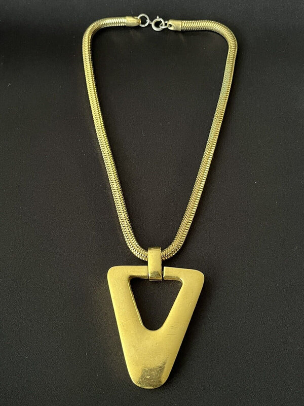Vintage Lanvin Paris Runway Triangle Pendant Thick Snake Gold Tone Necklace 15”