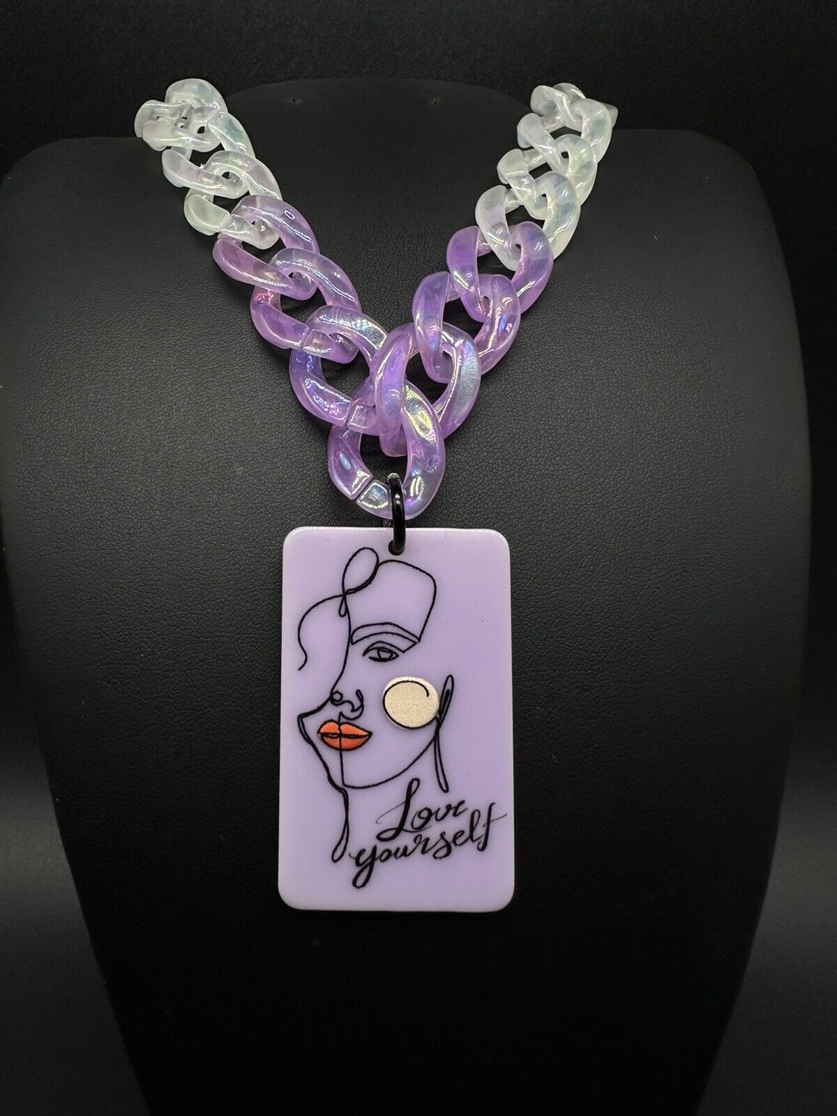 Acrylic Curb Link Chain Pastel Choker Pendant Necklace 16” Long