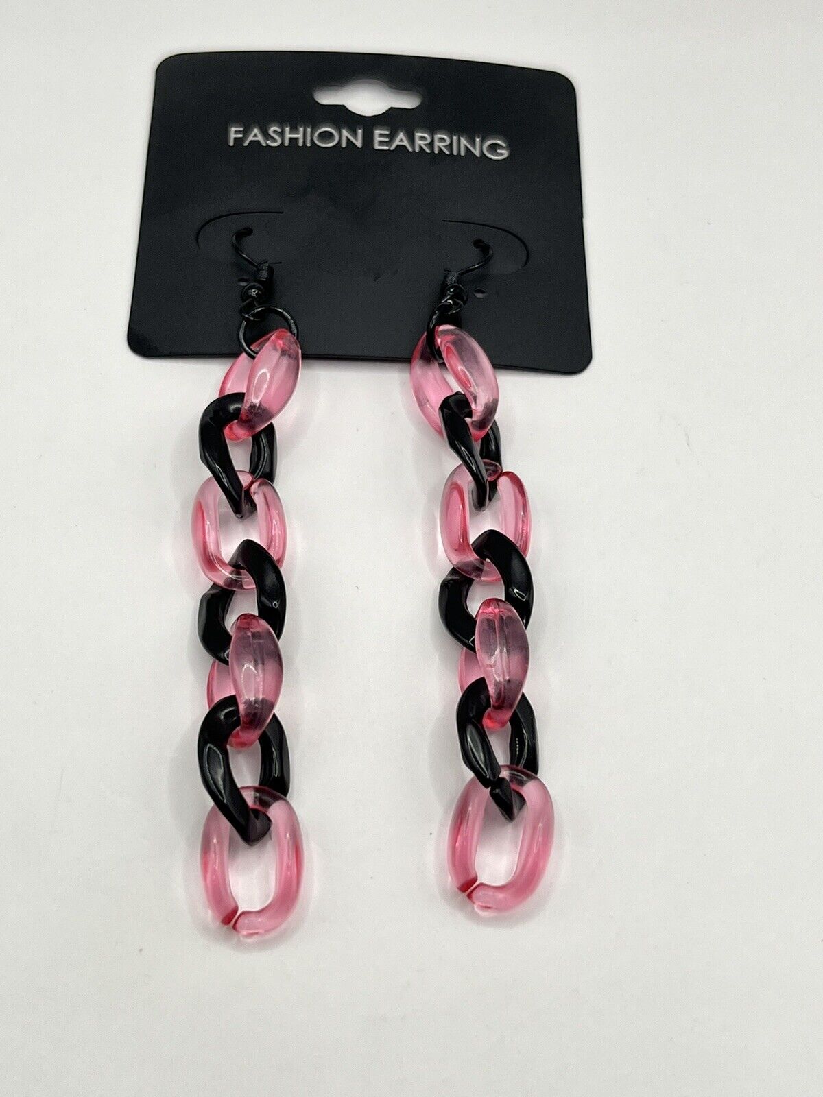 Fun Acrylic Mix Link Chain Dangle Pink Clear Plastic Earrings 3.5”