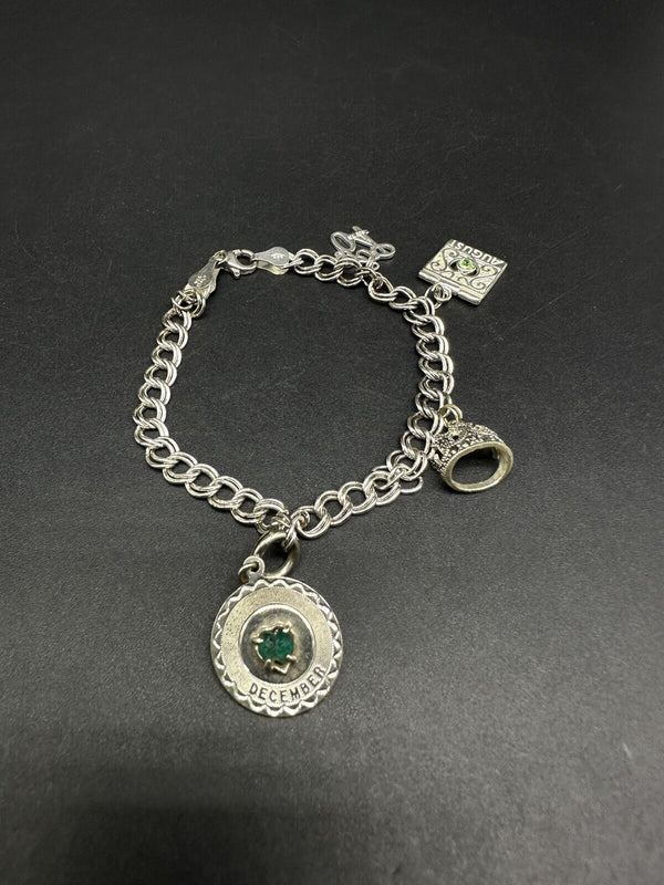 Vintage Sterling Silver 925 Charm Bracelet with August & December Charm