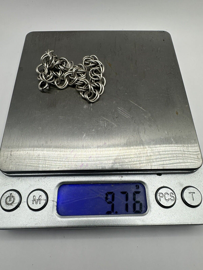 Vintage Sterling Silver Chain Link Charm Bracelet 7.25” Long 8mm Wide~9.7grams