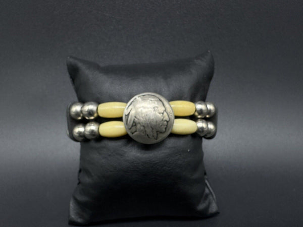 Buffalo Nickel Leather Bracelet 7”