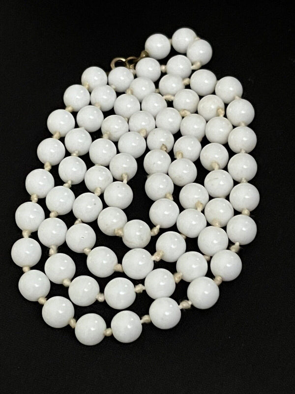 Vintage White Milk Glass Necklace 32” Hand Knotted