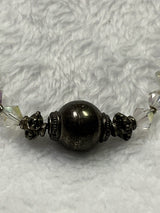 1950s Sterling Silver Faceted Aurora Borealis Crystal Glass Bead Necklace 16”