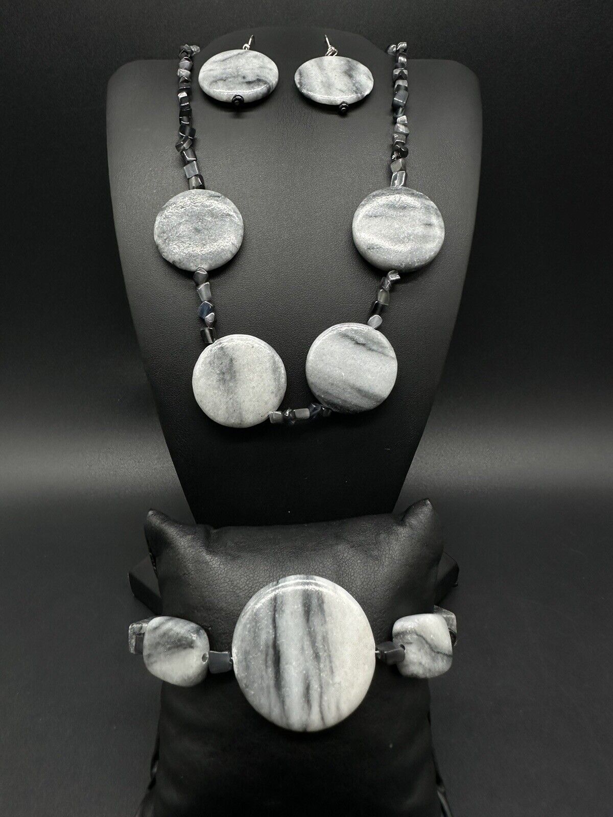 Italian Marble & Czech Glass Necklace Bracelet & Earrings Set 16”