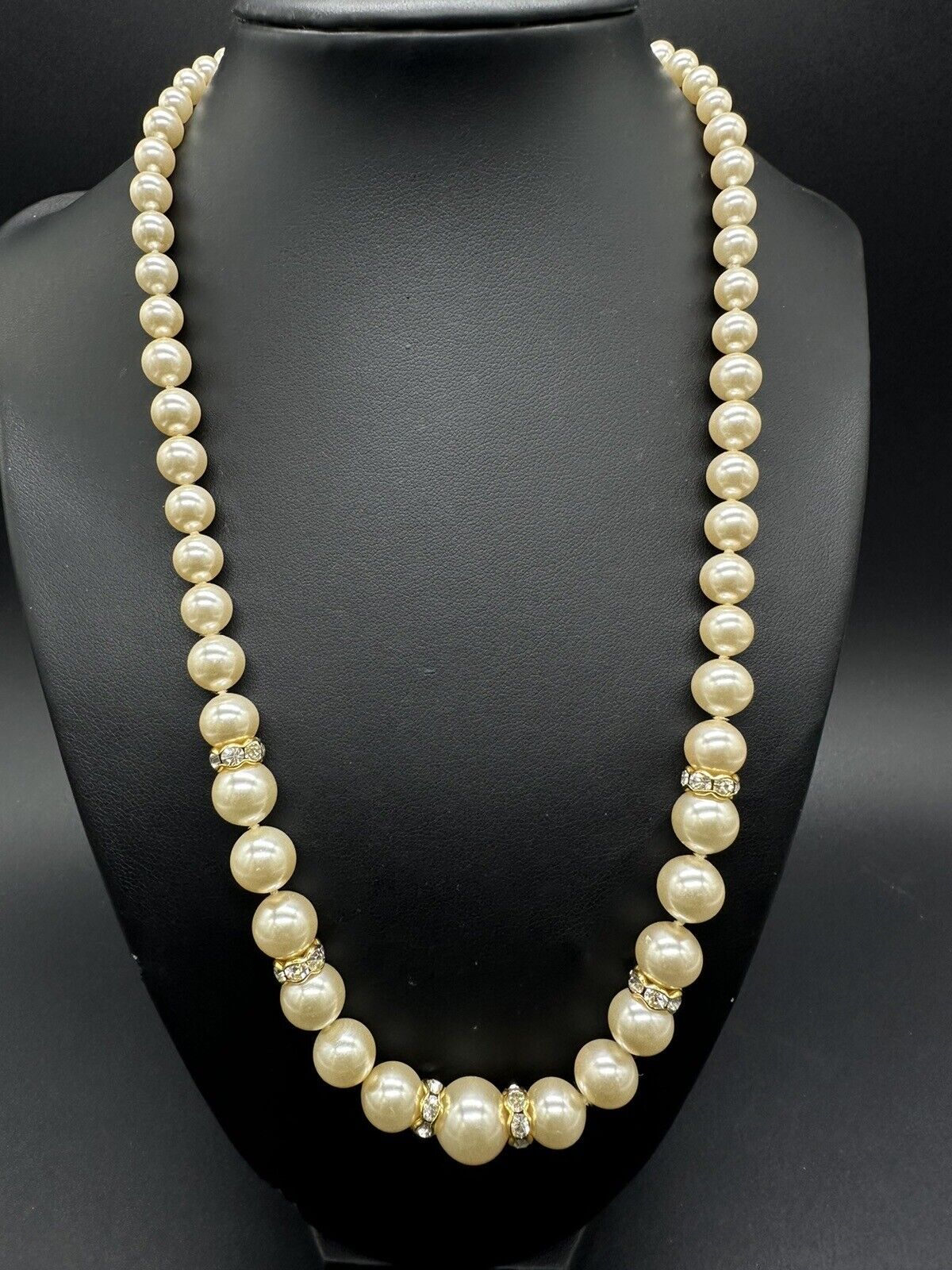 Vintage Faux Knotted Pearl Beaded Necklace w/ Sterling Clasp 20” 49Gs