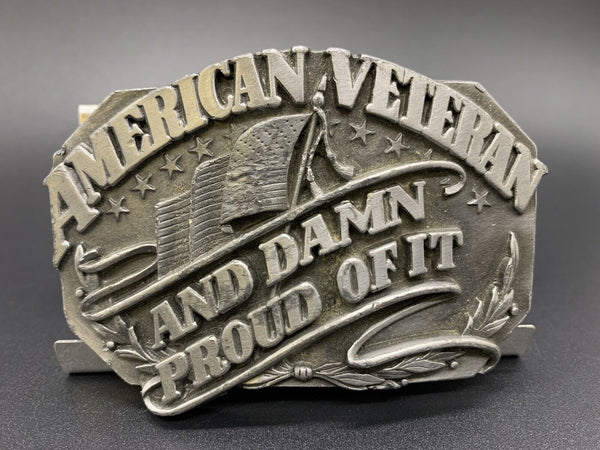 Vtg Siskiyou Belt Buckle 1987 American Veteran Proud Freedom America Served USA