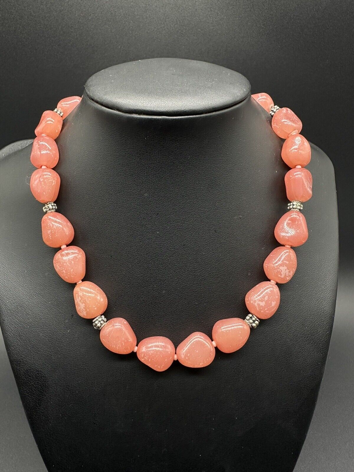 Vintage Beaded Coral Colored Acrylic Necklace 16”