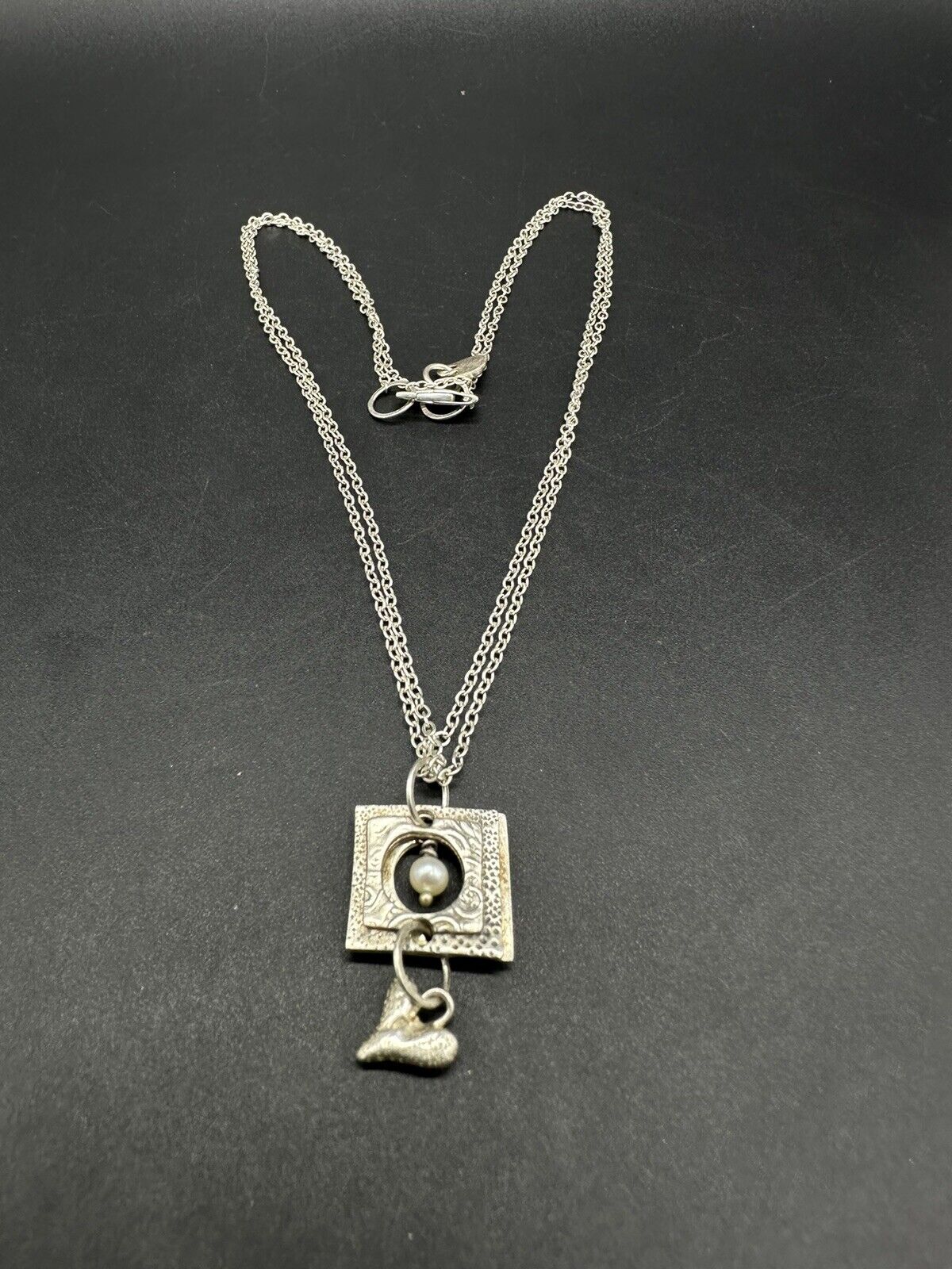 925 Sterling Silver “GB” Pearl Charm Pendant 17” Necklace