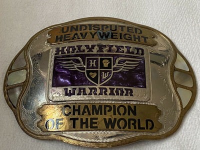 Vtg Large Evander Holyfield Warrior Belt Buckle Undisputed Heavy Weight Champion