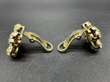 925 Sterling Silver Gold Tone Crystal Clip On Flower Earrings