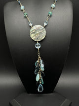 Vintage 925 Vermeil Statement Abalone Y-Drop Chandelier Elegant Necklace 32"