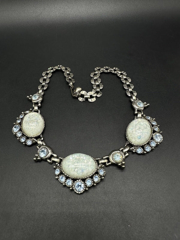 Vintage High-end Selro? Elegant Statement Bib Blue Crystal Stone Necklace 15”