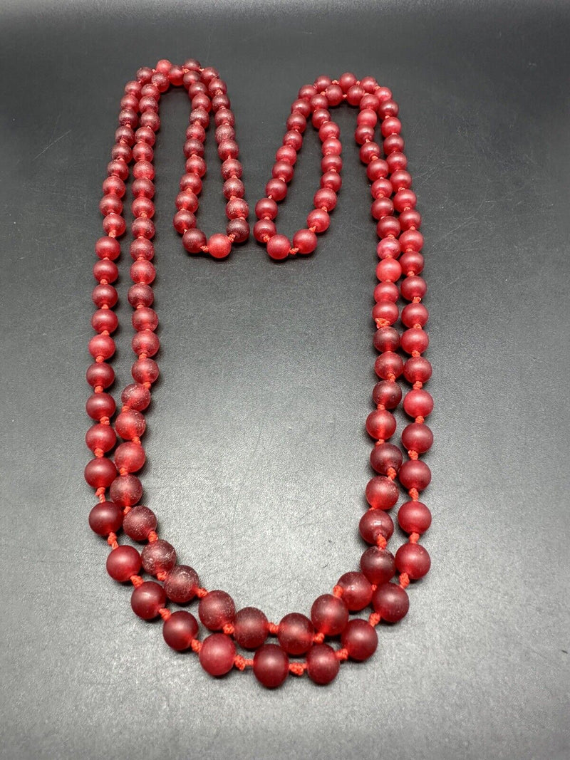 Handmade Red Agate Knotted Bead necklace 60”