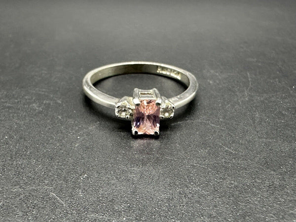 Pink Clear Stone 925 Sterling Ring Sz 8.25