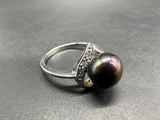 925 Sterling Silver Tahitian Pearl Heart Statement Ring Sz 9