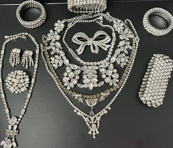 Vintage 13 Piece HighEnd Pronged Crystal Rhinestone Jewelry Lot Ann Taylor Monet