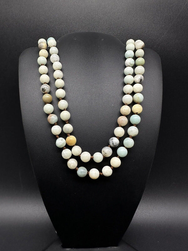 Natural Multi Gemstone Knotted Beaded NECKLACE 60”