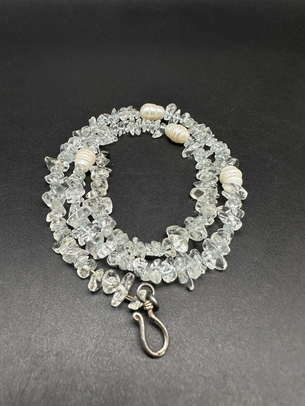 Vintage Crystal Rock Genuine Baroque Pearl Sterling Silver Necklace 19”