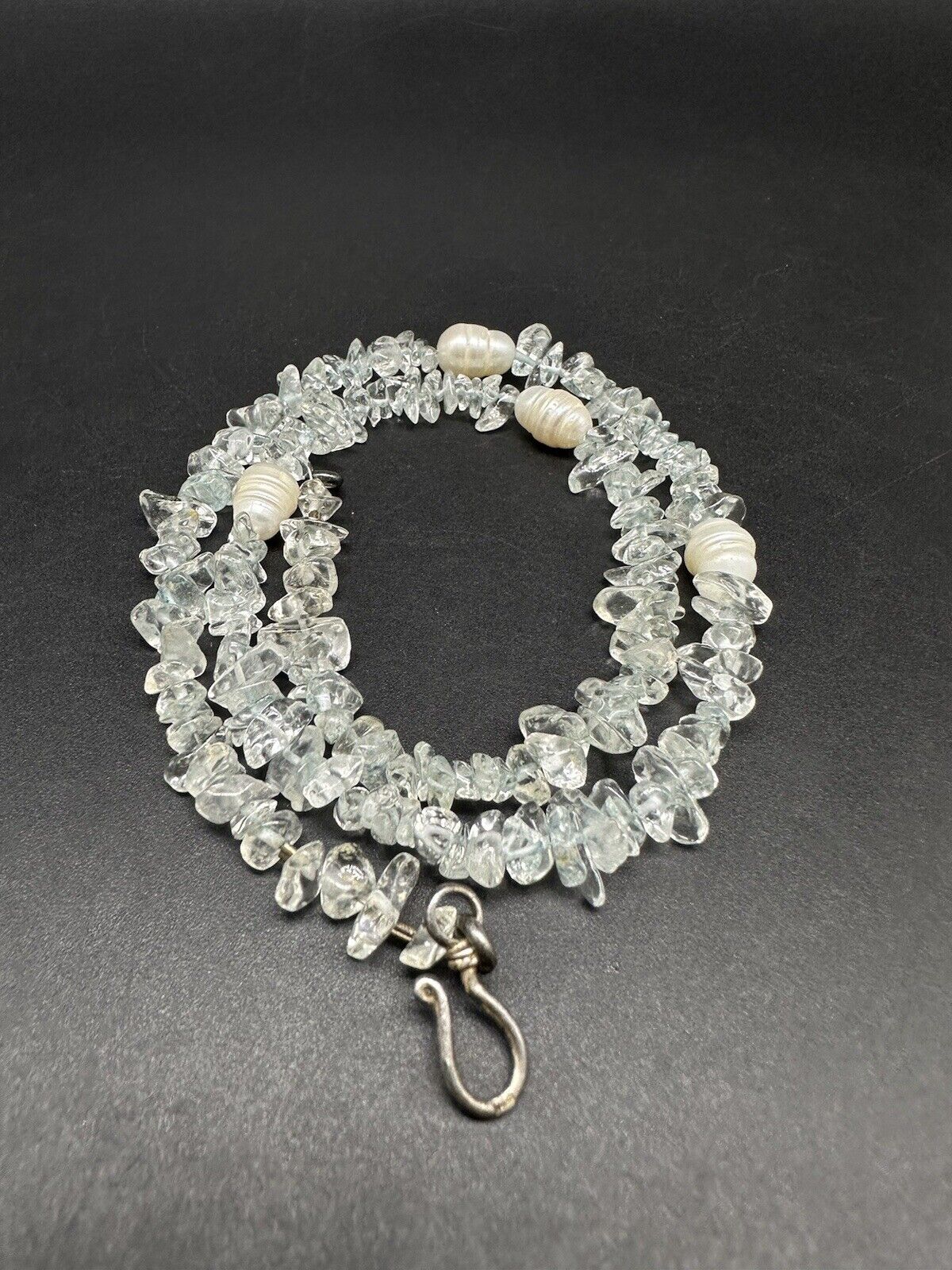 Vintage Crystal Rock Genuine Baroque Pearl Sterling Silver Necklace 19”