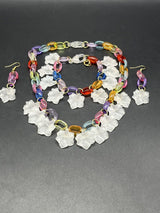 Fun Acrylic Statement Necklace Bracelet & Earrings Handmade Jewelry Set 15”