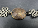 Vtg Sterling Silver Penny Link Bracelet  7”