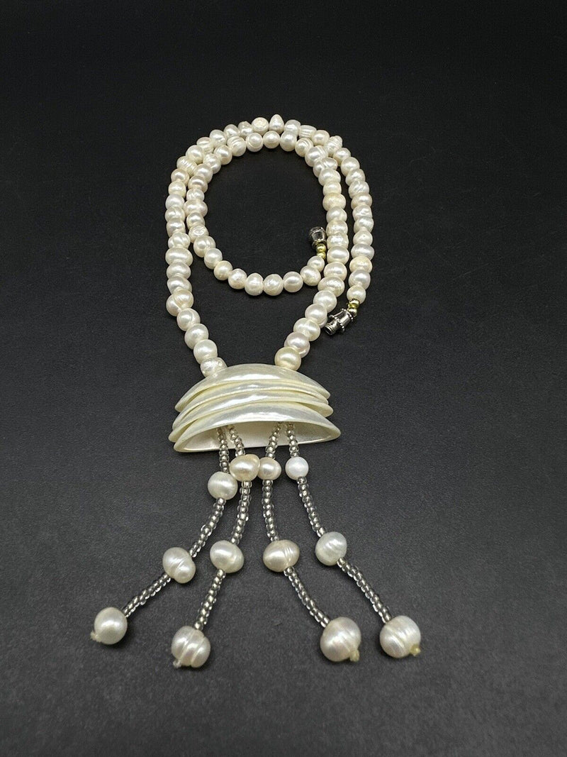 Genuine Baroque Pearl Tassel Necklace 18”