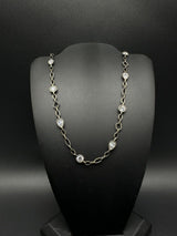 Black Gold Wash Sterling Silver Cubic Zirconia Bezel Link Necklace 36” 32Gs