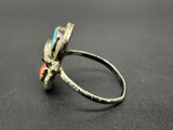 Navajo Turquoise Coral Sterling Silver Effie Zuni Ring Sz7.25