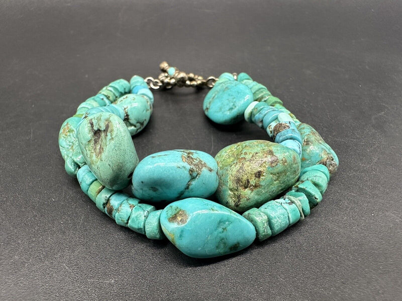 Barse Thailand 925 Stamped Chunky Turquoise Double Strand Bracelet