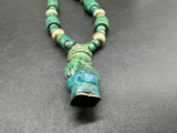 Vintage Carved Malachite Aztec? Sterling Silver Gemstone Bead Necklace 59g 20”