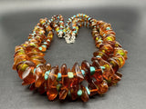 Sterling Silver 3Strnd Amber & Turquoise Necklace 20”