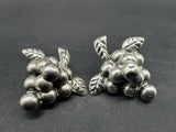 Vintage Mexico Taxco Sterling Silver Grapes Brooch & Earrings~Few Dents Present