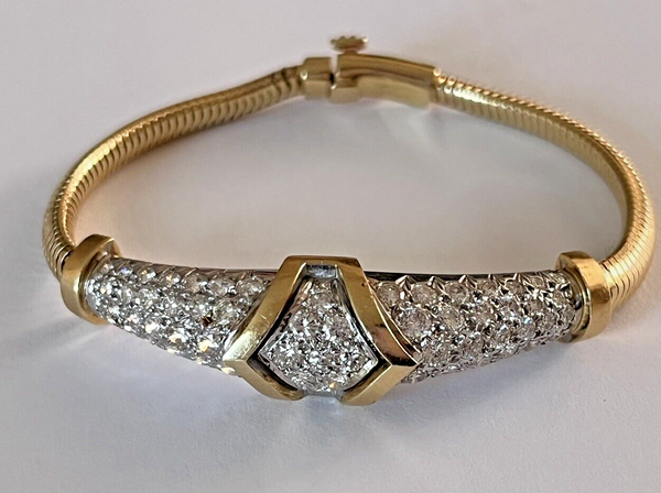 Vintage 14k Pure Gold Omega Dome Pave Diamond Bracelet 4.65 Carats~25 grams~5mm