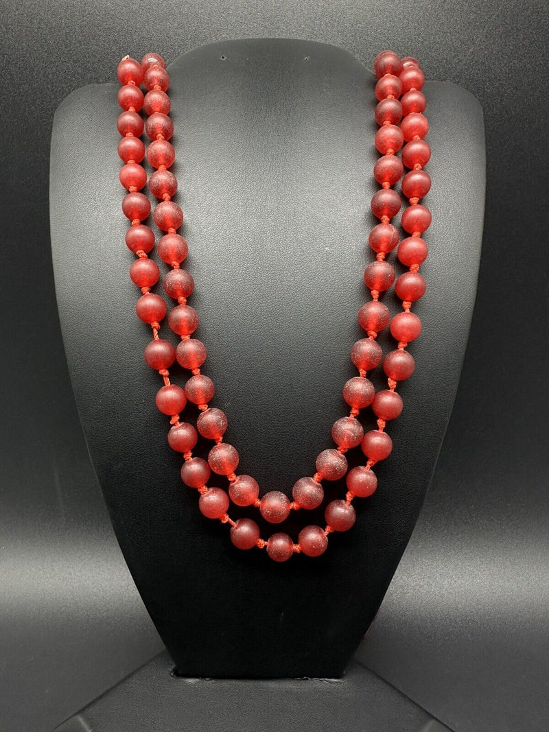 Handmade Red Agate Knotted Bead necklace 60”