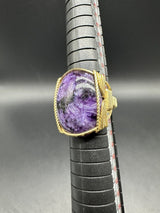 Purple Stone Cabochon Wire Wrapped Gold Filled Ring Sz 7.75