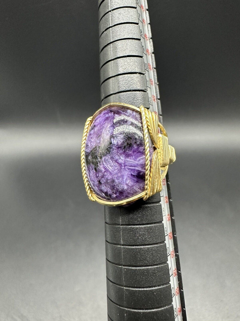 Purple Stone Cabochon Wire Wrapped Gold Filled Ring Sz 7.75