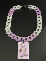 Acrylic Curb Link Chain Pastel Choker Pendant Necklace   16” Long