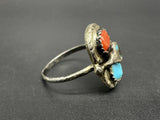 Navajo Turquoise Coral Sterling Silver Effie Zuni Ring Sz7.25