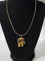 14K Gold Tiger's Eye elephant charm pendant necklace 15”~1.4mm Wide~ 13.77 grams