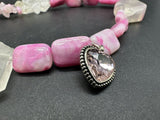 Pink Heart & Wings Crystal Bead Choker Necklace 15”