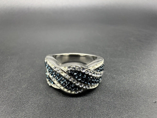 Blue Italian Crystal Cocktail Ring Size 7 Missing Stones