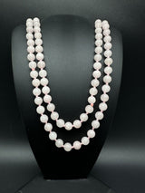 Natural Pink Rose Quartz Round Knotted Beads Necklace 56” Long