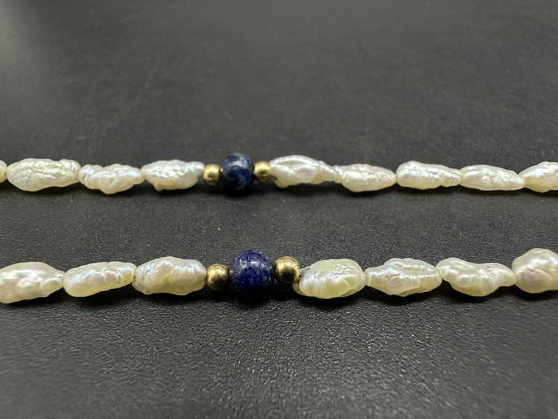 Vintage RicePearl Lapis Lazuli Necklace 34”