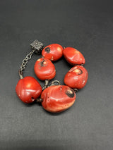 Vintage Bracelet Red Coral Dyed Beaded Solid 925 Sterling Silver Jewelry