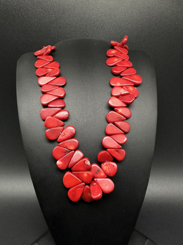 VINTAGE Sterling Silver RED CORAL Necklace Nugget Style 17”