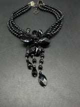 Vintage 925 Soms Beautiful Black Faceted Gemstone Necklace 17” ~Rare!