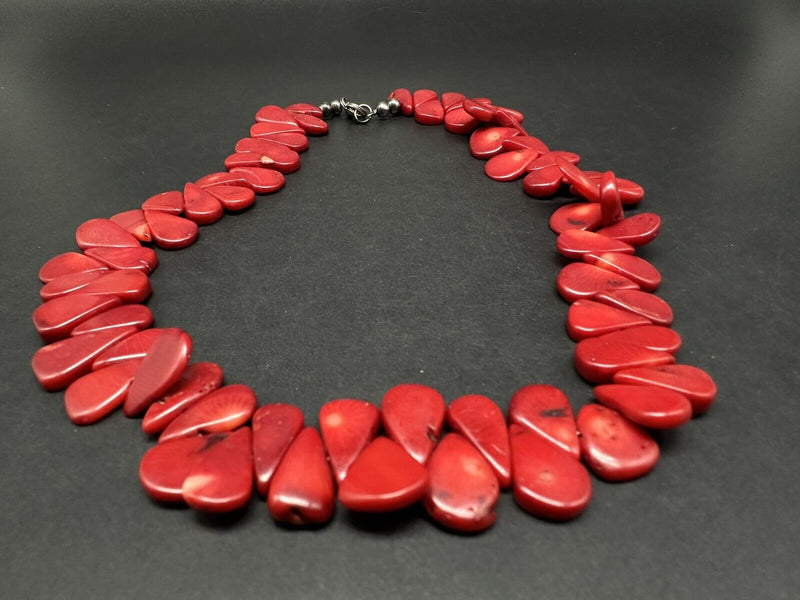 VINTAGE Sterling Silver RED CORAL Necklace Nugget Style 17”