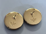 Kate Spade Set Sail Button Earrings  Fabric Checked Gold Tone Blue