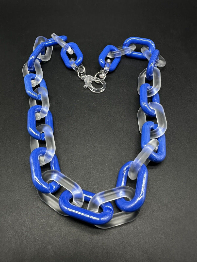 Blue And White/Translucent Cable Link Acrylic Chain Link Necklace 20”